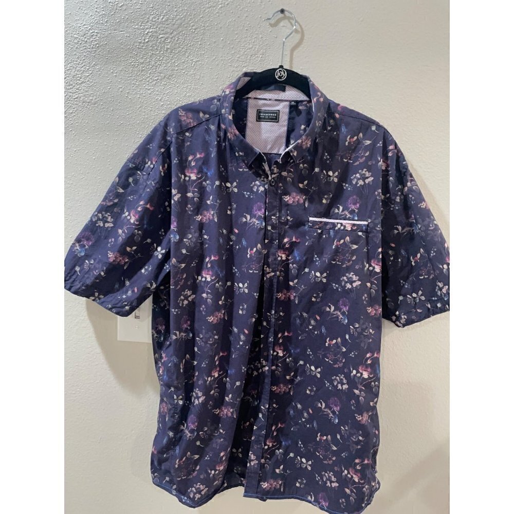 7 DIAMONDS MENS SHORT SLEEVE CASUAL BUTTON-DOWN FIT BLUE FLORAL SZ XXL SHIRT
